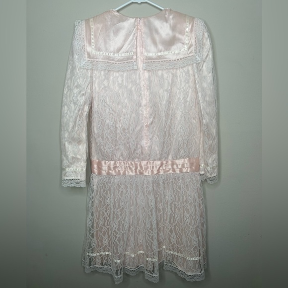 Vintage Gunne Sax x Jessica McClintock Drop Waist 80’s Lace Long Sleeve Dress 10 - Picture 3 of 13